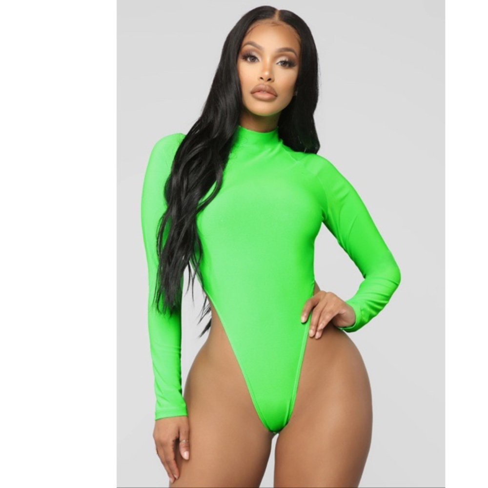 Fashion Nova Neon Lime Green Turtleneck Bodysuit
